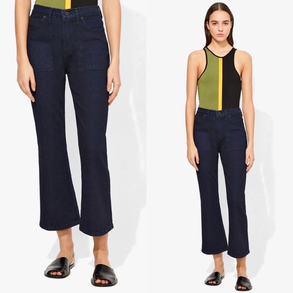 Proenza Schouler Denim - PSWL High Rise Kick Flare Ankle Crop Jean 26 Dark Indigo Raw Hem